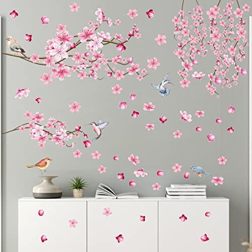 Vinilo Decorativo Mural Flores Sakura Ramas Aves 