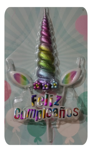 Vela Para Decoración De Torta Cumpleaño Diseño Unicornio 