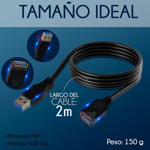 Cable Extension Usb 3.0 Macho Hembra 1 Metro Super Speed 5gb Color Negro