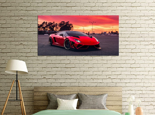 Cuadro Decorativo Panoramico Lamborghini Rojo Lujo 50x100cm