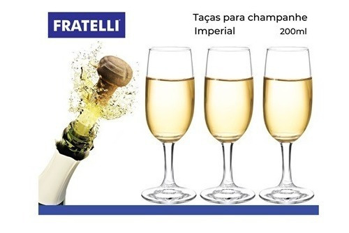 Jogo 3 Taças P/ Champanhe De Vidro Imperial 200 Ml Fratelli Cor Água