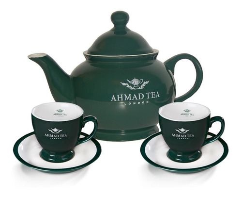 Té Ahmad Tea Set Loza 1 Tetera + 2 Taza Con Platillo