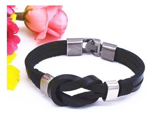 Pulsera Unisex De Cuero Nudo Infinito Con Broche Plateado