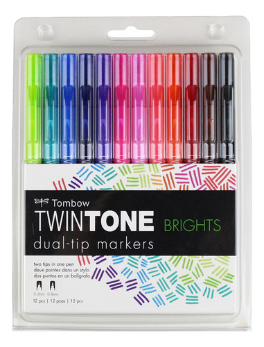 Tombow Twintone Marker Set 12pack Dualtip Bright