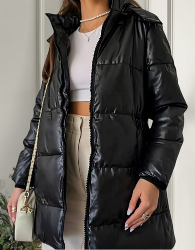 Campera Engomada Larga Dama Mujer Tendencia