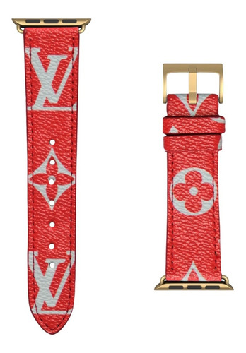 Correa De Piel Reloj Apple Watch Lujo | Lv Monograma Rojo