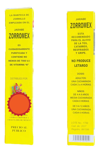 3 Pz Zorromex. Con Miel Y Envío