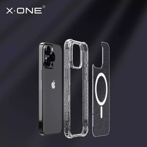 Capa Dropguard Case Pro Glitter Transparente com Magsafe X-one Para iPhone 15 Pro Max Capinha Anti Impacto Com Dna Guard Estilo E Proteção