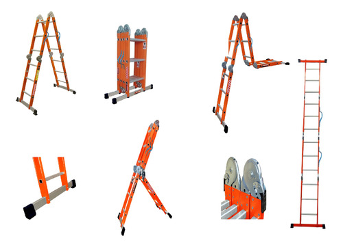 Escalera Plegable Multiposiciones 12 Peldaños 3.54m, Naranja