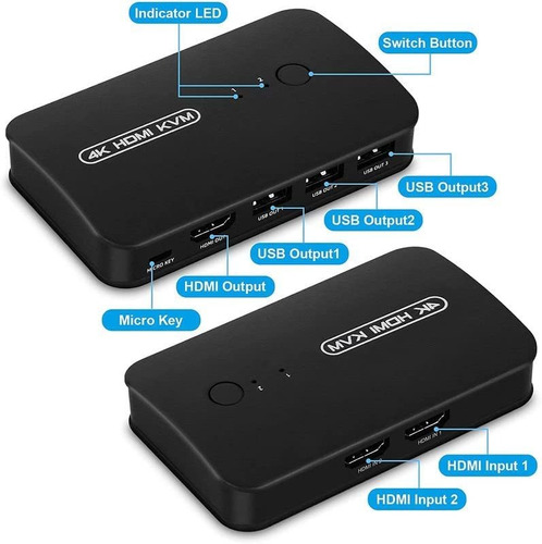 Conmutador Kvm Dgodrt Hdmi Usb Para 2 Computadoras