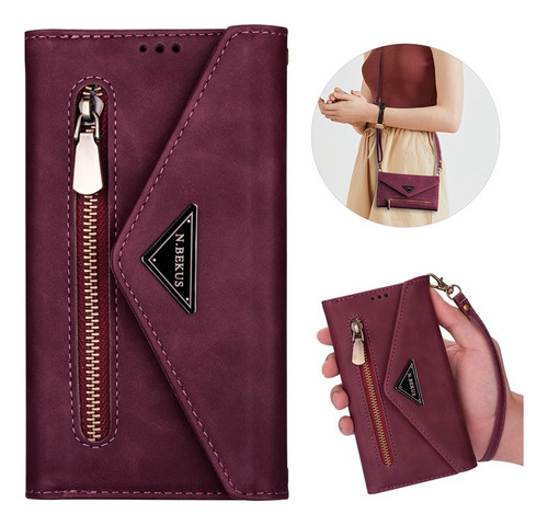 Funda Tipo Cartera Con Cierre De Piel Tipo Bandolera For