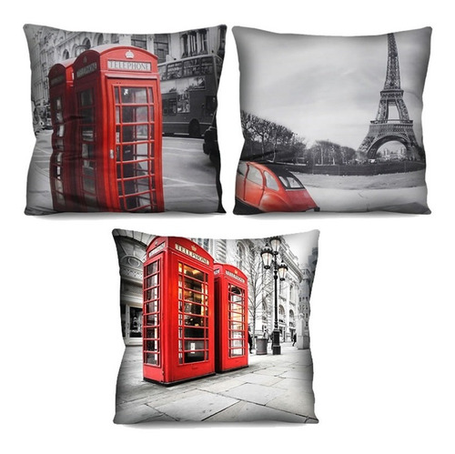 3 Almofadas Decorativa Londres Paris Eua 42x42 A Escolher