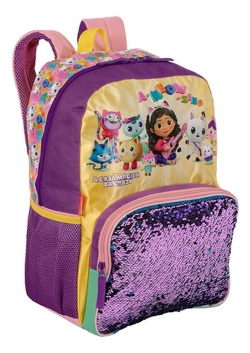 Mochila De Costas Sestini Gabby M Plus Meow Colorido Cor Rosa Tamanho Único
