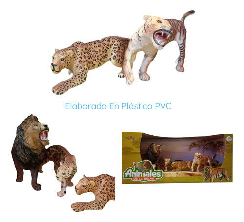 Juguete Animales De La Selva Familia Tigre León Guepardo X4