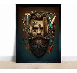 Quadro Decorativo Barbearia Corte Cabelo Salão Moldurado A3