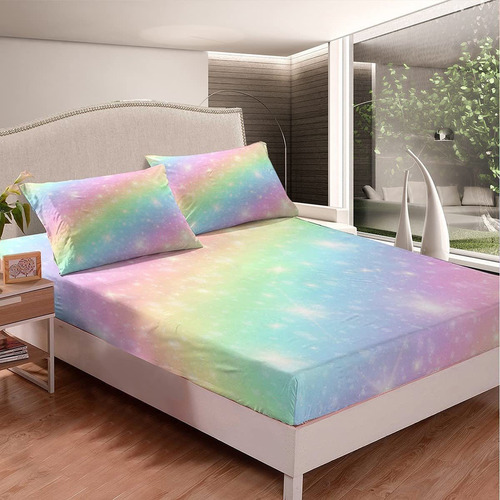 Juego De Ropa De Cama Con Diseño De Arcoíris Para Niã...