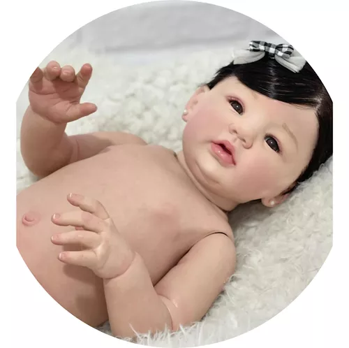 Bebê Reborn Menina Silicone, Boneca Banho Realista, Morena