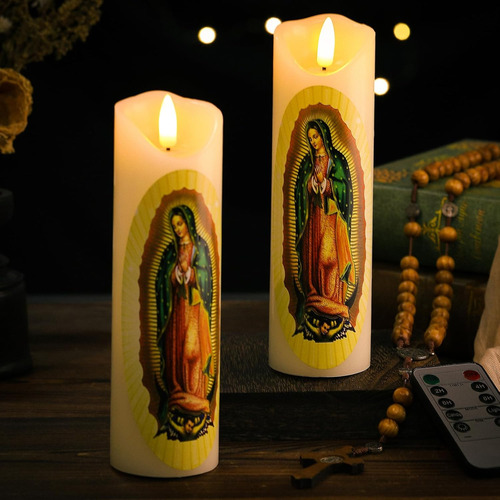Juego 2 Velas Religiosas Sin Llama Led, Cera Real, Decoració