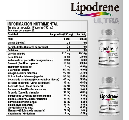 Combo 2 Lipodrene Ultra Termogénico Alta Acción Sabor Sin Sabor