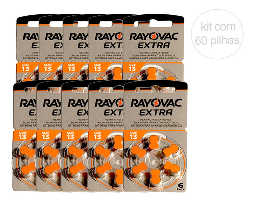 60 Baterias Pilha Nº 13 Rayovac Aparelho Audição 10 Cartelas