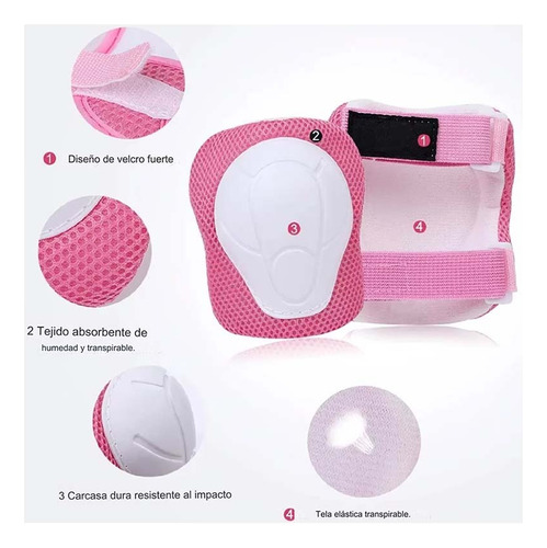 Set De Protección Niñas Rosado Rodillera Codera Muñequera