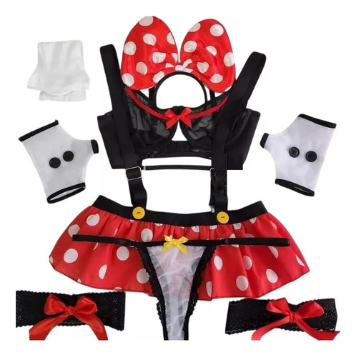 Conjunto Top Y Falda Sensual Minnie Mouse Erótico Mujer