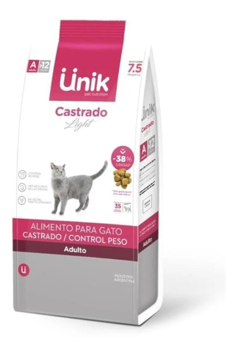 Unik Gato Adulto Castrado / Control De Peso 7,5kg.  Fdm