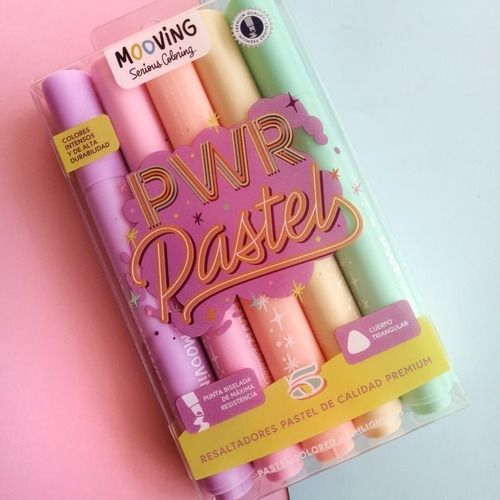 Imagen 2 de 2 de Resaltador Pastel Mooving Caja X 5 Colores Pwr