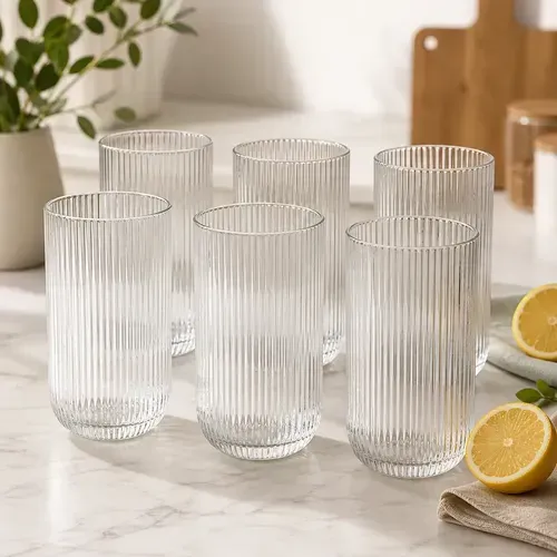 Jogo Copos Canelado Versalhes ​Clear Grande 450ml Com 6 Ou 12 Transparente