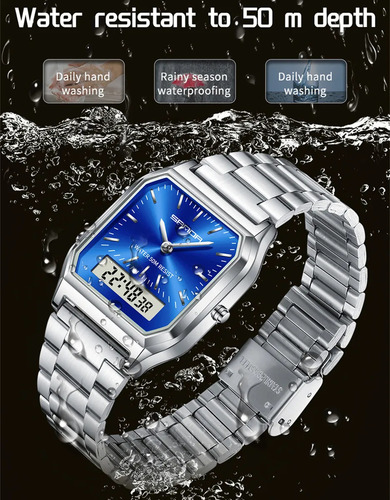 Reloj Digital Led De Doble Pantalla Sanda 747 De Acero Inoxi