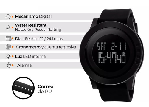 Imagen 6 de 7 de Reloj Hombre Skmei 1142 Sumergible Digital Alarma Cronometro