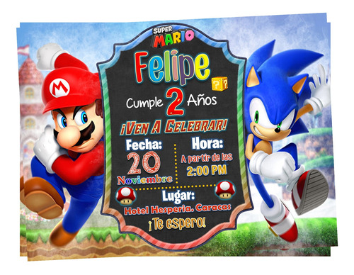 Invitación Digital De Mario Bros Y Sonic 