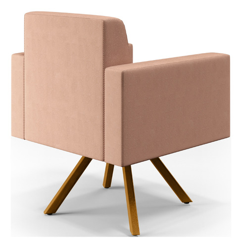 Poltrona Decorativa Base Giratória de Madeira Helô L02 Linho Rosê