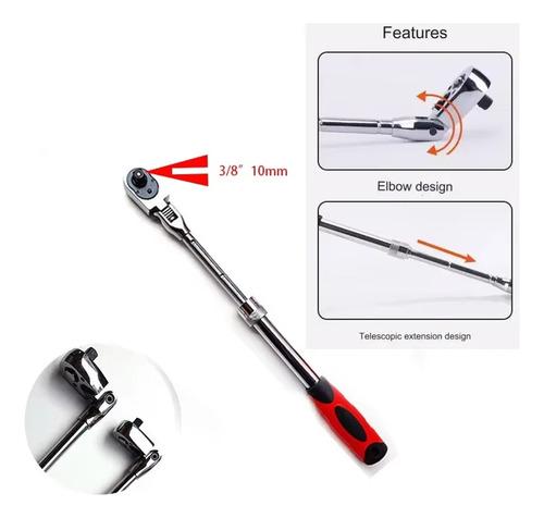 Chave De Catraca Retrátil De Aço Carbono 3/8 De 72 Dentes Au