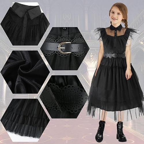 Vestido Negro Disfraz Con Tull + Cinturon