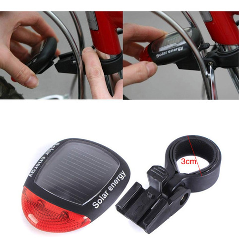 Luces Traseras Led Recargables Bicicleta Energía Solar Negro