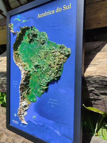 Quadro América Do Sul - Mapa 3d Colorido Com Relevo Realista