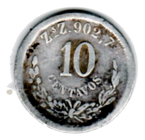 Moneda  10 Centavo. 1895 Zsz  Zacatecas  Plata L1h10r2c1