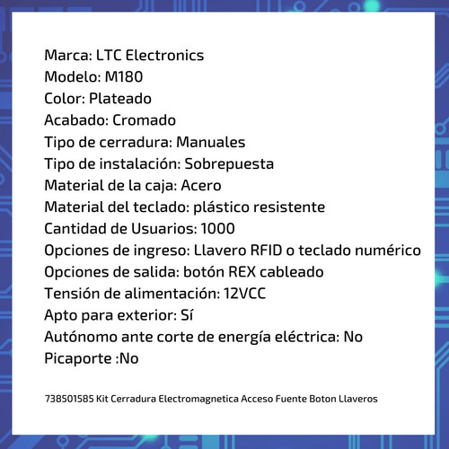 Imagen 7 de 10 de Kit Cerradura Electromagnetica Acceso Fuente Boton Llaveros