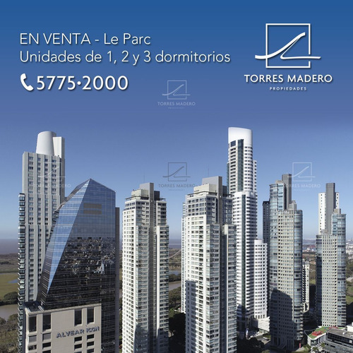 En Venta - Le Parc Puerto Madero 2 Dormitorios Piso Alto En Torre Rio, Con Cochera !