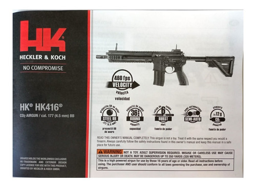 Hk416 .177 Rifle Ragafa Co2 Bbs Xchws C