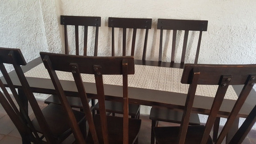 Juego Comedor Madera Maciza. 6 Sillas Y Mesa Con Azulejos