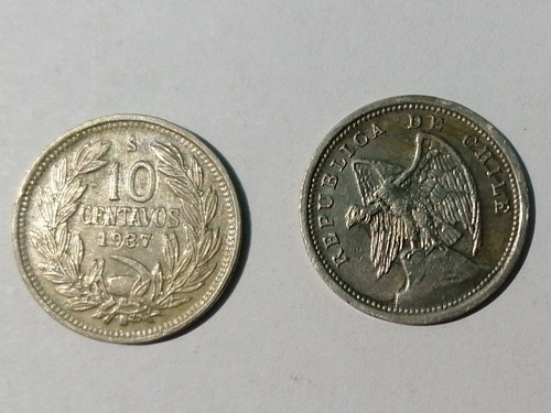 Moneda 10 Centavos 1937 Chile