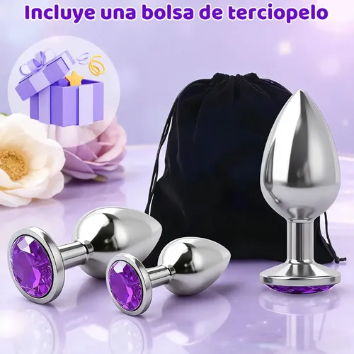preço plug anal 3pz Butt Plug Anal Gema Metal Joya Dilatador Juguete Sexual