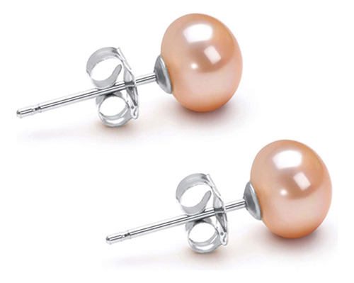 Aretes De Perla Cultivada De Agua Dulce Rosa De 9 Mm Para Mu