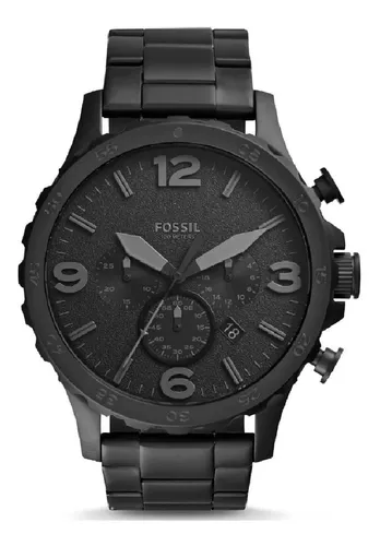 Reloj de pulsera Fossil Nate de cuerpo color negro, analógico, para hombre,  fondo negro, con correa de acero inoxidable color negro, agujas color gris  y negro, dial negro, subesferas color negro, minutero/segundero