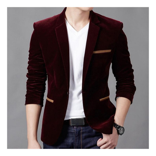 Blazer For Hombre, Chamarra De Terciopelo, Color Vino Tinto