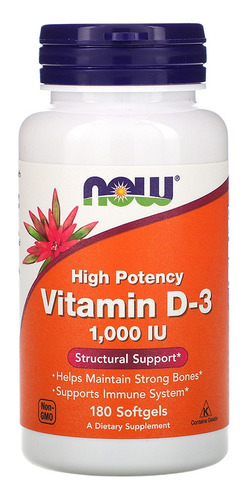 Vitamina D3 1000 Iu Alta Potência Now Foods 180softgls