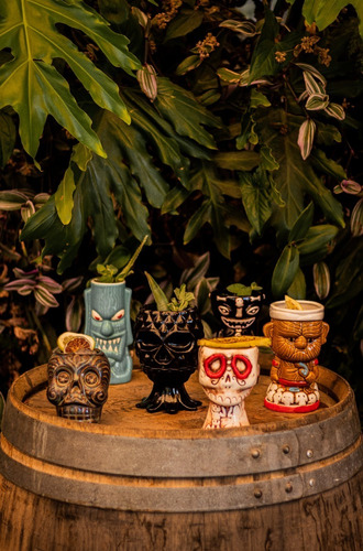 Pack 6 Tiki Mugs Honolulu + 3 Destapadores, Vaso Cerámica 