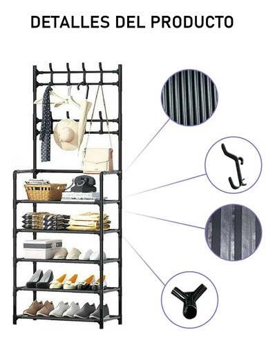 Zapatera Perchero Multi Organizador 4 Niveles Montable Rack Negro